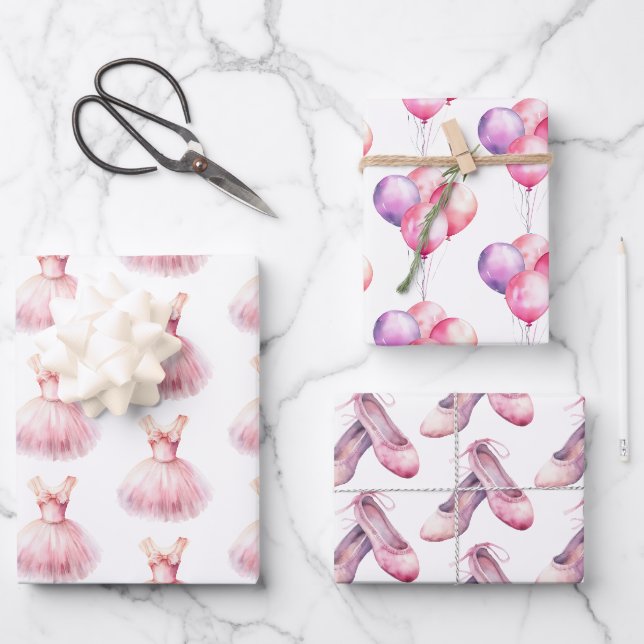 Pretty in Pink Ballet Dress Wrapping Paper Sheet (Front)