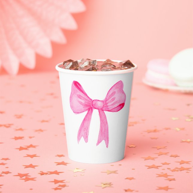 Pretty in Pink Bow Bridal Shower Paper Plate Paper Cups (Insitu)
