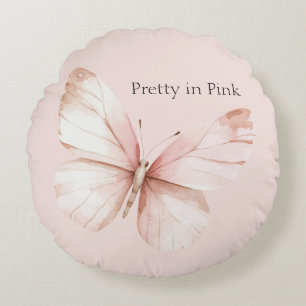 Pretty in Pink Butterfly Round Pillow