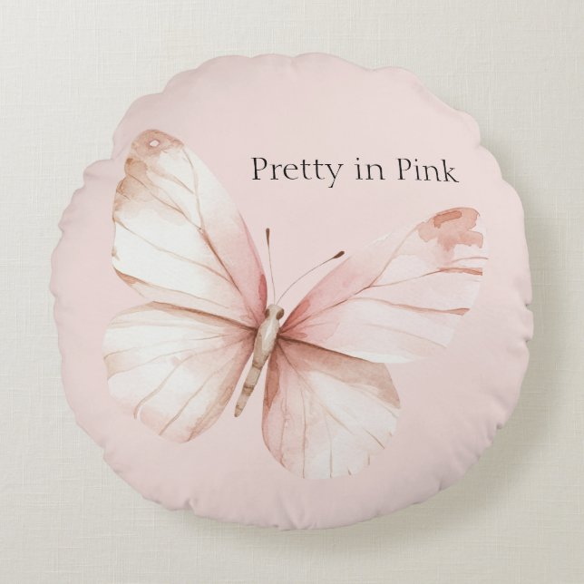 Pretty in Pink Butterfly Round Pillow (Front)