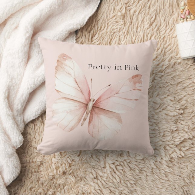 Pretty in Pink Butterfly Throw Pillow (Blanket)
