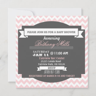 Pretty In Pink Chevron Baby Shower Invite