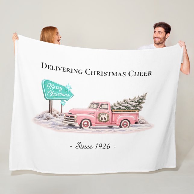 Pretty in Pink Christmas Tree Cozy Fleece Blanket (In Situ)