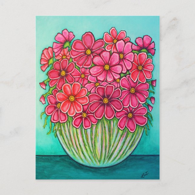 Pretty in Pink Cosmos Post card by Lisa Lorenz (Front)