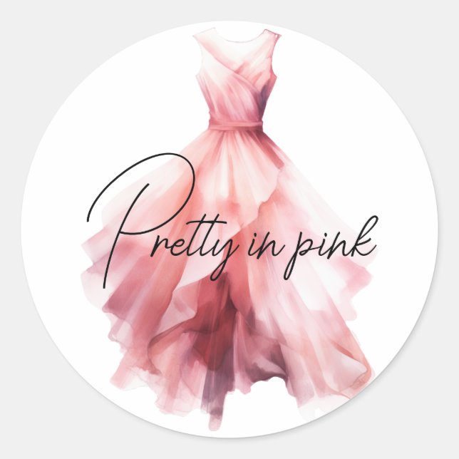 Pretty in Pink Dress Classic Round Sticker (Front)