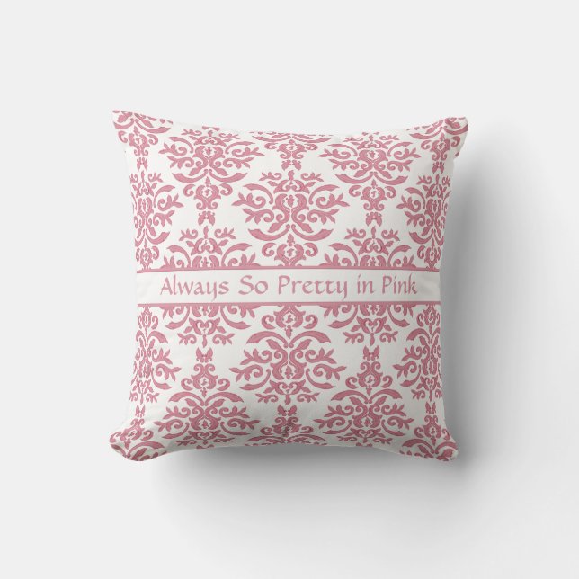 Pretty in Pink Elegant Damask Girl's Bedroom Throw Pillow (Front)