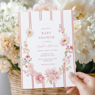 Pretty in Pink Floral Baby Shower  Invitation