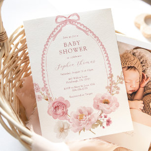 Pretty in Pink Floral Baby Shower  Invitation