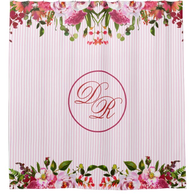 PRETTY IN PINK FLORAL MONOGRAM AND STRIPES TOO  (Front)