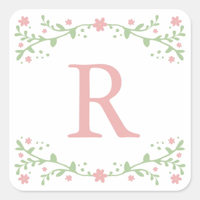 Pretty in Pink Floral Monogram Stickers (Front)