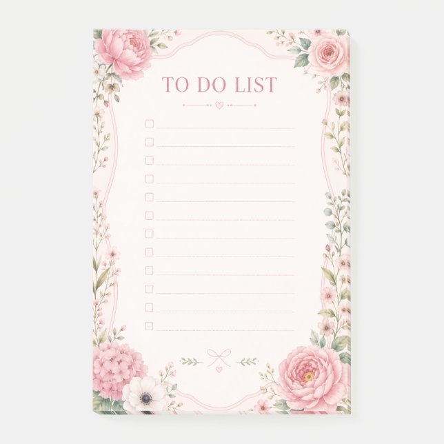 Pretty in Pink Floral To Do List Post-it Notes (Front)