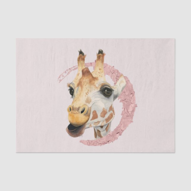 Pretty in Pink Giraffe Watercolor Painting Tissue Paper (Front)