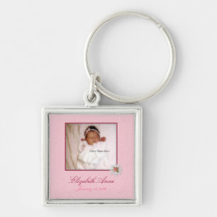 Pretty In Pink Girly Photo Birth Announcement Keychain