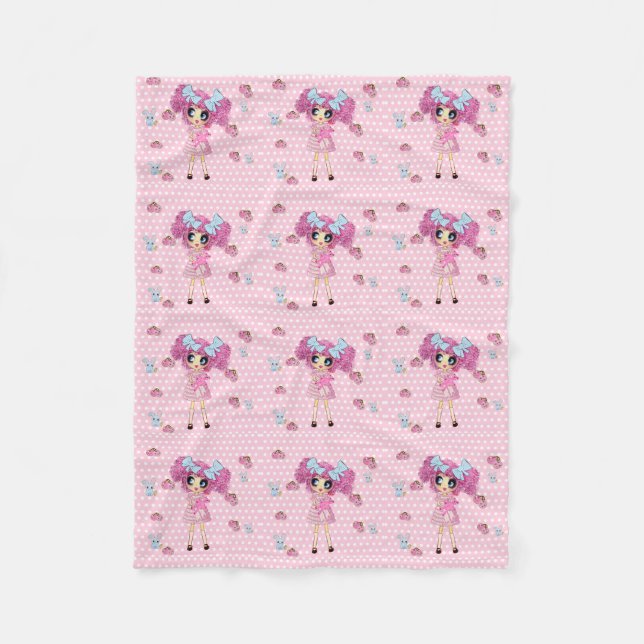 Pretty in Pink Kawaii Girl PinkyP Fleece Blanket (Front)