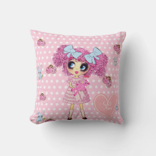 Pretty in Pink Kawaii Girl PinkyP Throw Pillow