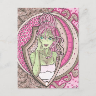 Pretty in Pink Medusa Fantasy Art Nouveau Portrait Postcard