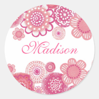 Pretty in Pink Painted Girls Name Cupcake Topper Classic Round Sticker