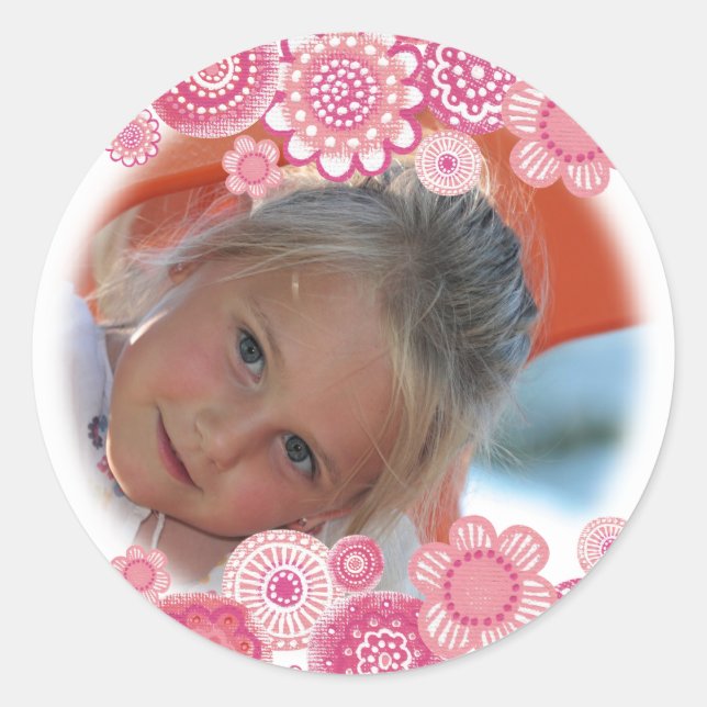 Pretty in Pink Painted Girls Photo Cupcake Topper Classic Round Sticker (Front)