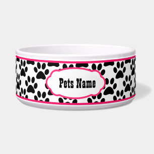 Pretty in Pink Paw Print Personalized Dog Bowl