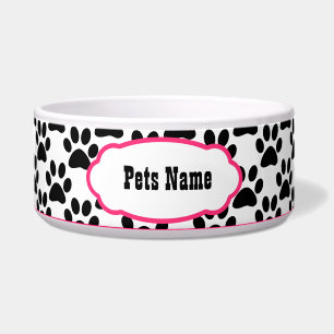 Pretty in Pink Paw Print Personalized Dog Bowl