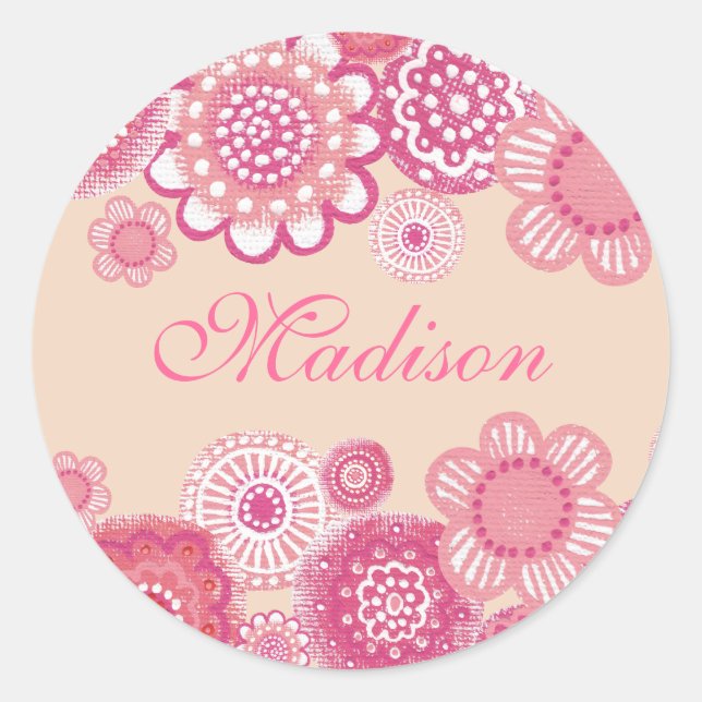 Pretty in Pink & Peach Painted Girls Name Label (Front)