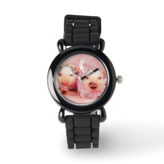 Pretty In Pink Pigs Kids Glitter Watch