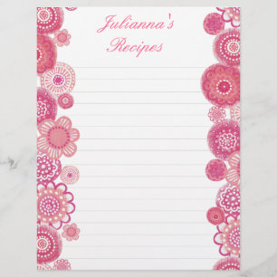 Pretty in Pink Recipe Binder Insert Letter Pages