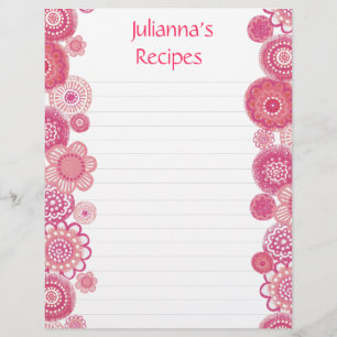 Pretty in Pink Recipe Binder Insert Letter Pages
