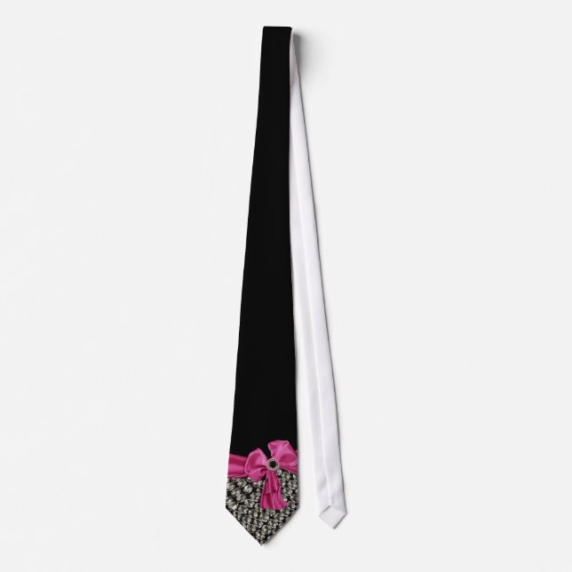 Pretty in Pink Rhinestone & Bow Neck Tie (Front)