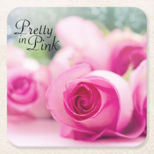 Pretty in Pink Roses Square Paper Coaster