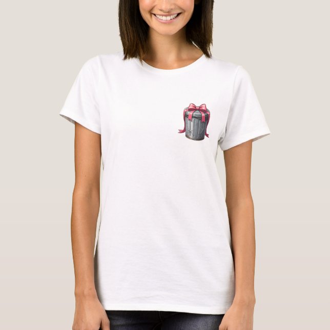 Pretty in Pink Surprise – Whimsical Trash Can Wrap T-Shirt (Front)
