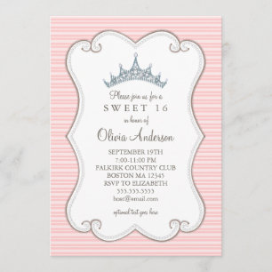Pretty in Pink Sweet 16 Birthday Tiara Invitation