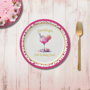 Pretty in Pink Themed Cocktail Birthday Paper Plate