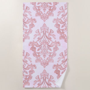 Pretty in Pink Victorian Damask Watercolor Pattern Beach Towel