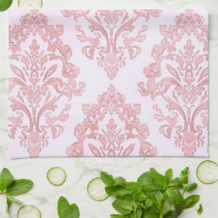 Pretty in Pink Victorian Damask Watercolor Pattern Kitchen Towel