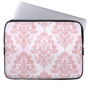 Pretty in Pink Victorian Damask Watercolor Pattern Laptop Sleeve