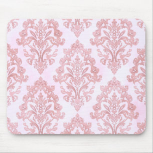 Pretty in Pink Victorian Damask Watercolor Pattern Mouse Pad