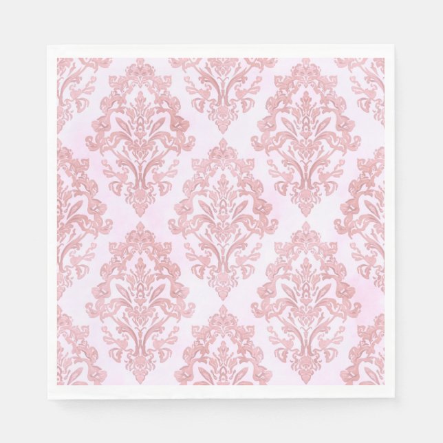 Pretty in Pink Victorian Damask Watercolor Pattern Napkin (Front)