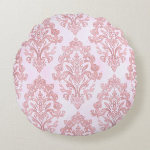 Pretty in Pink Victorian Damask Watercolor Pattern Round Pillow
