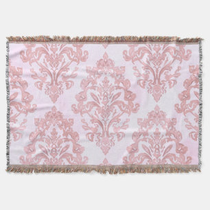 Pretty in Pink Victorian Damask Watercolor Pattern Throw Blanket