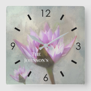 PRETTY IN PINK WATER LILIES LARGE CLOCK