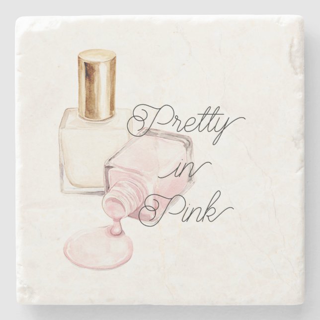 Pretty in Pink White Nail Polish Stone Coaster (Front)