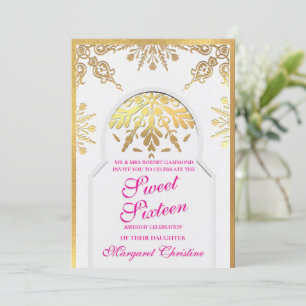 Pretty in White and Pink Sweet Sixteen Invitation