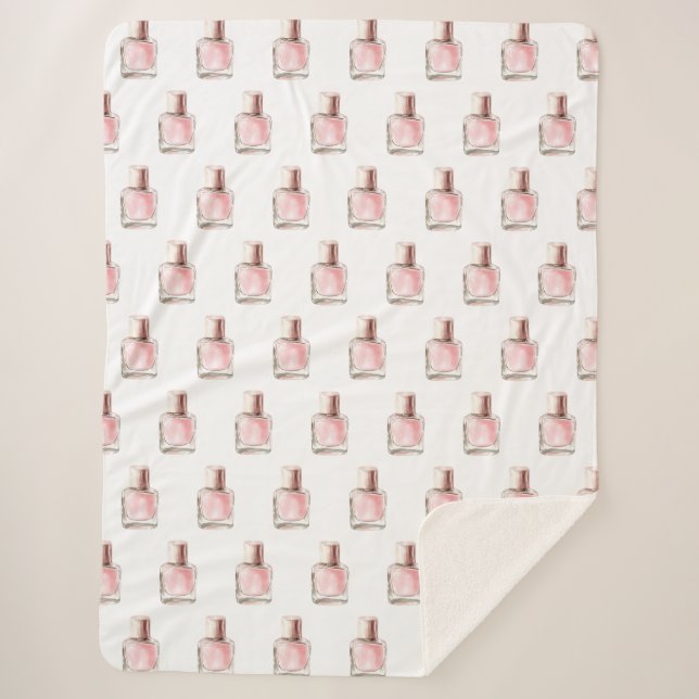 Pretty in White Pink Nail Polish Bridal Shower Sherpa Blanket (Front)