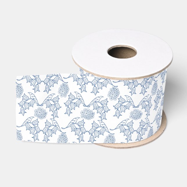 Pretty Indigo Blue Ethnic Floral Grosgrain Ribbon (Spool)