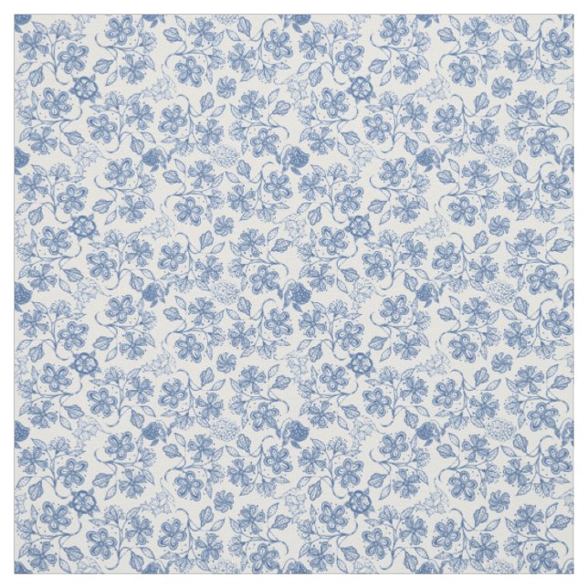Pretty Indigo Blue Ethnic Floral Print Fabric (Swatch)