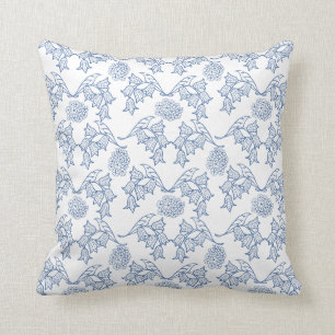 Pretty Indigo Blue Ethnic Floral Print Pillow