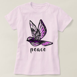 Pretty Ink and Watercolor Dove with Peace Sign T-Shirt