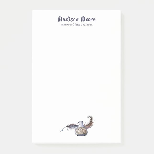 Pretty Ink & Quill Name Personalized Post-it Notes (Front)