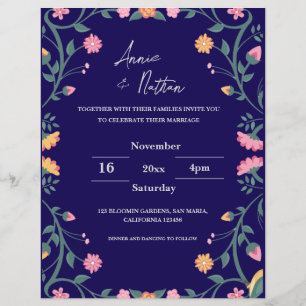Pretty Intricate Floral Frame Wedding  Invitation